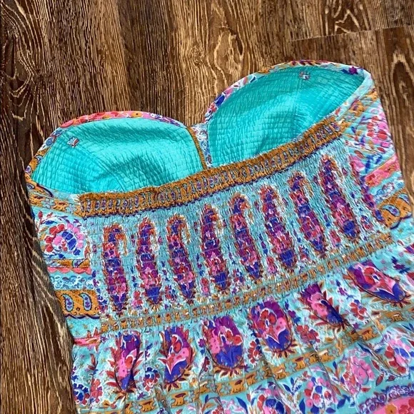 Anthropologie Maple Silk Paisley Strapless Smocked Dress - Picture 4 of 7